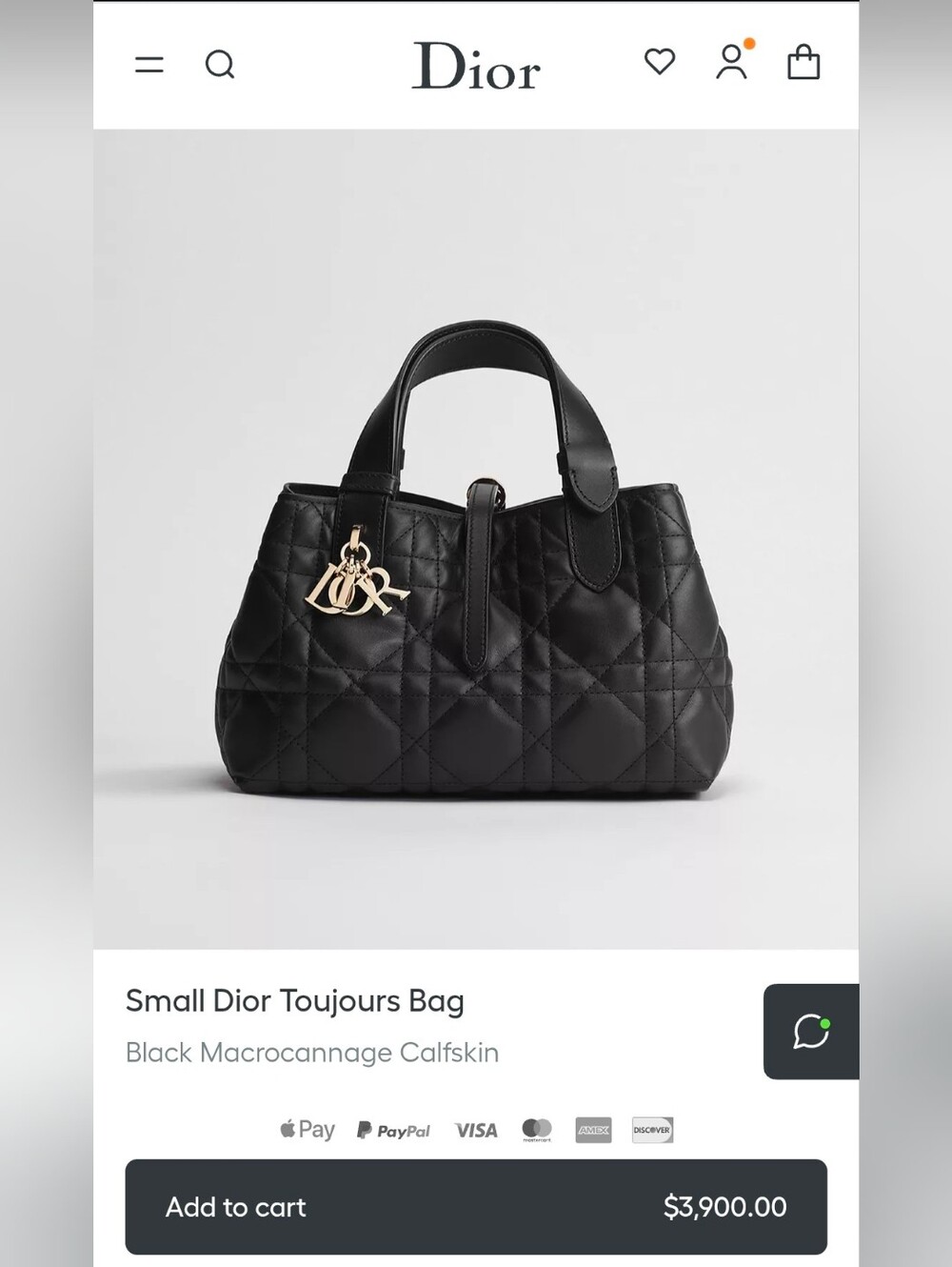 Dior Small Toujours Tote in Black with Gold Charm